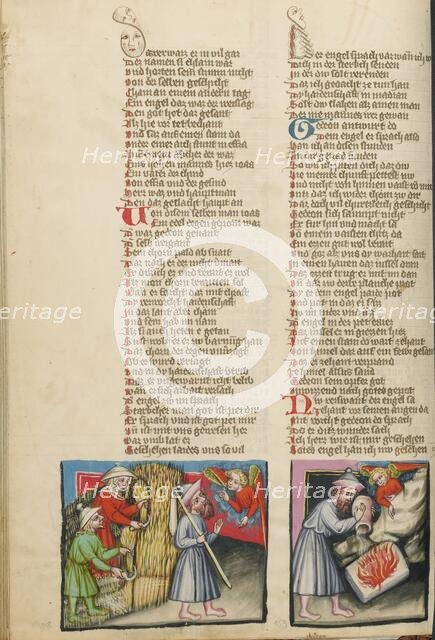 An Angel Appearing to Gideon: Gideon's Sacrifice; Weltchronik, about 1400-1410. Creator: Unknown.