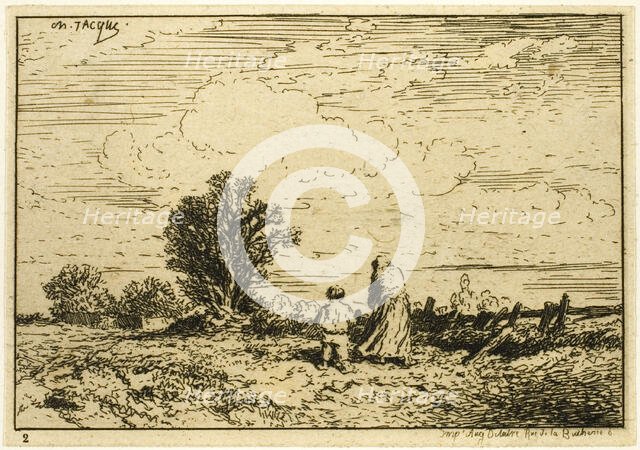 Crossing the Meadow, 1846. Creator: Charles Emile Jacque.