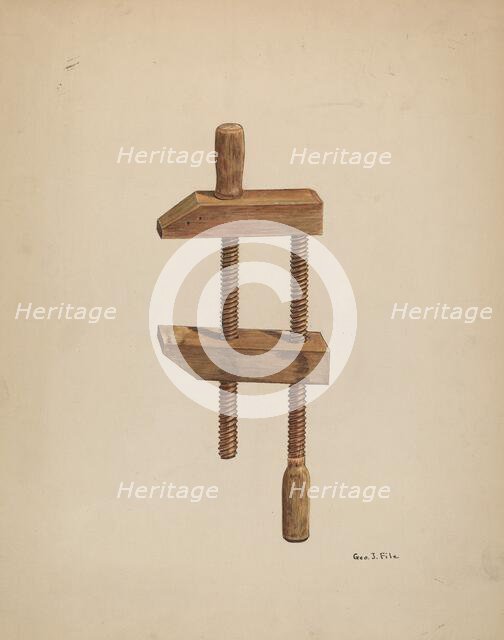 Walnut Screw Clamp, c. 1937. Creator: George File.