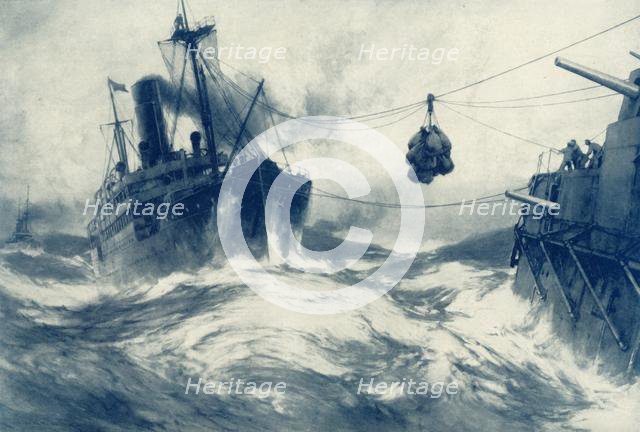 'Coaling the Fleet During a Gale', 1917. Creator: Unknown.