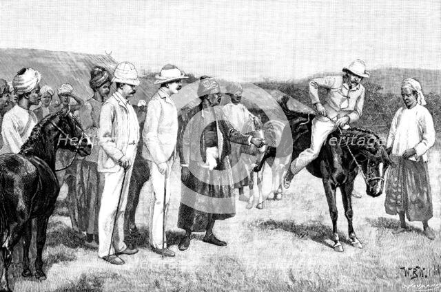 Sketches in Burmah: buying ponies at the Shan Camp, Mandalay, 1890. Creator: Unknown.