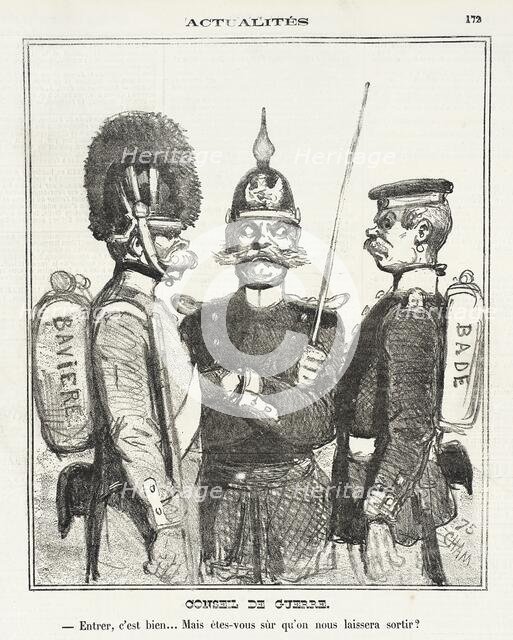 Conseil de guerre. Entrer, c'est bien, mais êtes vous sur qu'on nous laissera sortir, 1870. Creator: Cham.