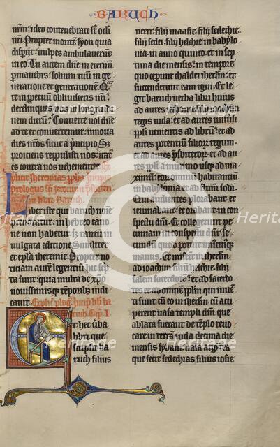 Initial E: Baruch; Marquette Bible, about 1270. Creator: Unknown.