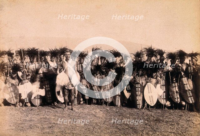 Pietermaritzburg, South Africa: African warriors preparing to dance, between 1800 and 1899. Creator: Unknown.