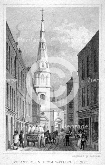 View of St Antholin from Watling Street, City of London, c1830.               Artist: A Cruse