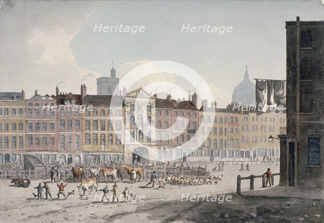 Smithfield Market, City of London, 1810.                                                Artist: George Shepherd