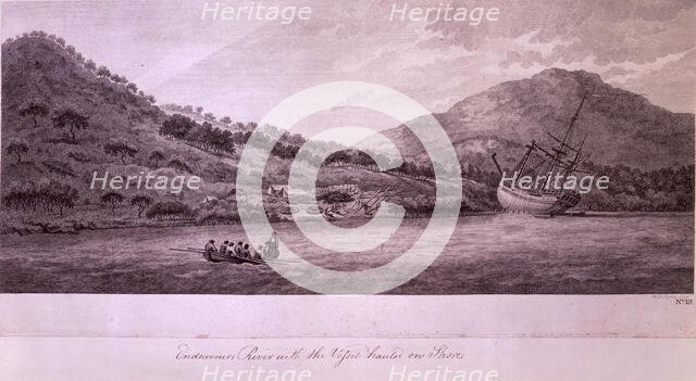 Endeavours River with the Vessel hauled on the Shore, 1770, (late 18th century).  Creator: William Byrne.