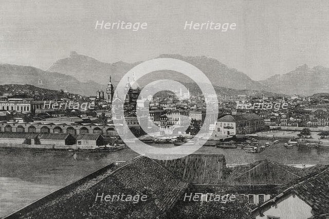 Rio de Janeiro, Brazil: panoramic view from the roadstead, 1898.  Creator: Bernardo Rico.