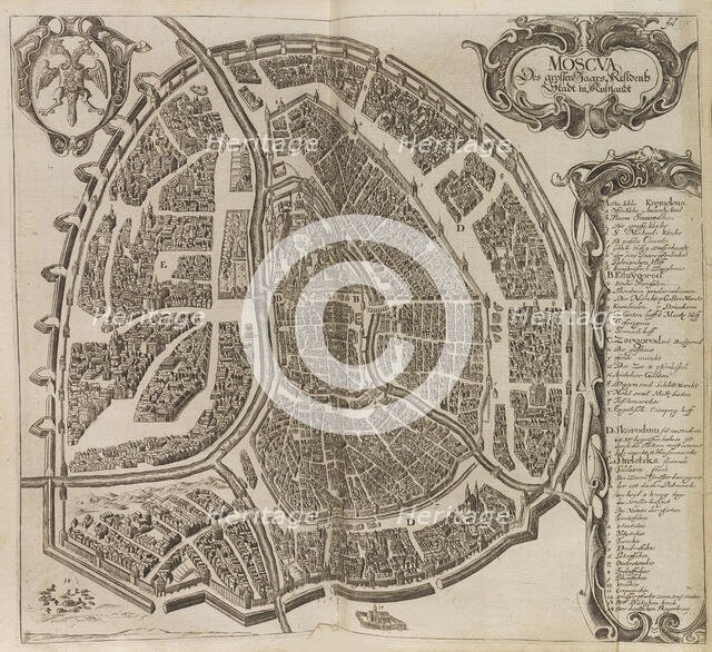 Map of Moscow. From: Vermehrte Newe Beschreibung der Muscowitischen..., 1656. Creator: Olearius, Adam (1599-1671).