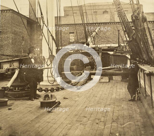 Brunel Aboard the Aphrodita, Liverpool, c.1857. Creator: Robert Howlett.