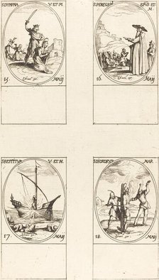 St. Dympna; St. Peregrinus; St. Restituta; St. Dioscorus. Creator: Jacques Callot.