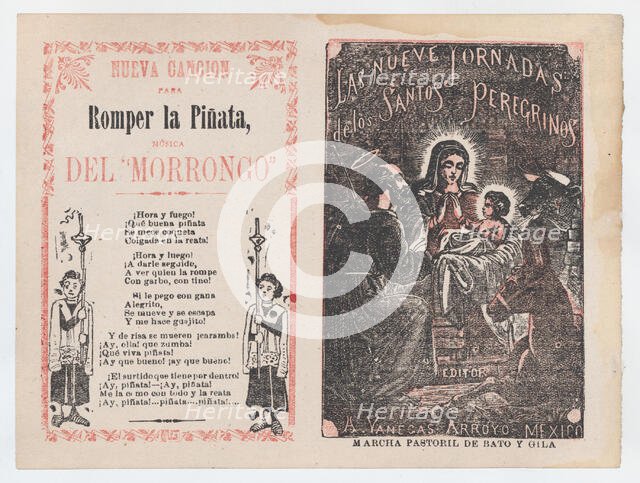 Cover for 'Las Nueve Jornadas de los Santos Peregrinos', Holy Family in the mange..., ca. 1890-1910. Creator: José Guadalupe Posada.