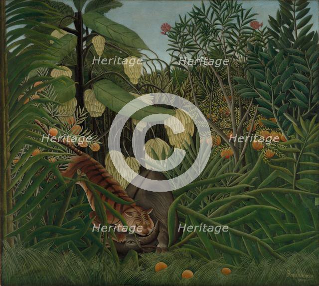 Fight between a Tiger and a Buffalo, 1908. Creator: Henri Rousseau (French, 1844-1910).