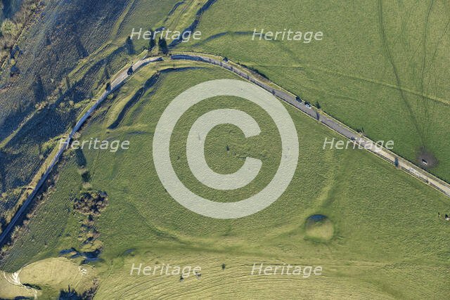 A Neolithic camp or causewayed enclosure earthwork, and bowl barrow earthworks on White..., 2023. Creator: Damian Grady.