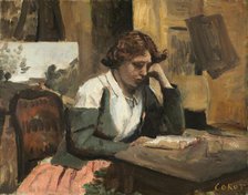 Woman Reading in the Studio, c. 1868. Creator: Jean-Baptiste-Camille Corot.