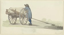 A farmer from the Hunsrück region by a cart, loading or unloading it, c1840s. Creator: Jakob Dielmann.