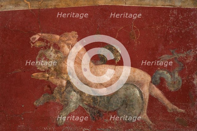 The nereid on a sea beast (sea-panther), 1st H. 1st cen. AD. Creator: Roman-Pompeian wall painting.