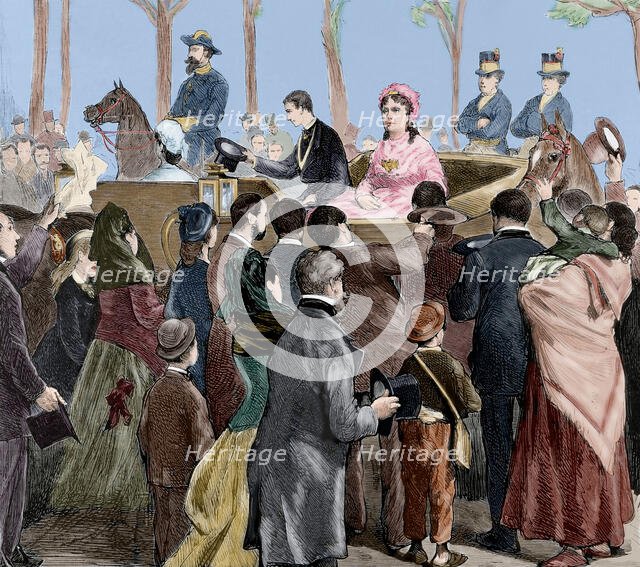 Arrival of the Queen Mother, Isabella of Bourbon to Madrid, October 13, 1876.  Creator: Capuz.