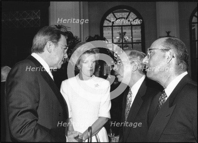 King Constantine, Queen Constantine, David Silverstein and Vaizmoln Ahavoni at awards dinner, 1995. Artist: Sidney Harris