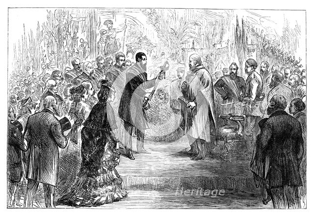 Presentation of a sword to Giuseppe Garibaldi at the Crystal Palace, 1864 (late 19th century). Artist: Unknown