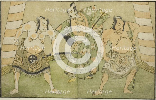 The Actors Nakamura Sukegoro II as Matano no Goro (right), Onoe Kikugoro I as Soga no..., c. 1772. Creator: Shunsho.
