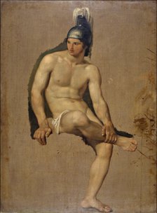 Study of a sitting warrior , 1813-1814.