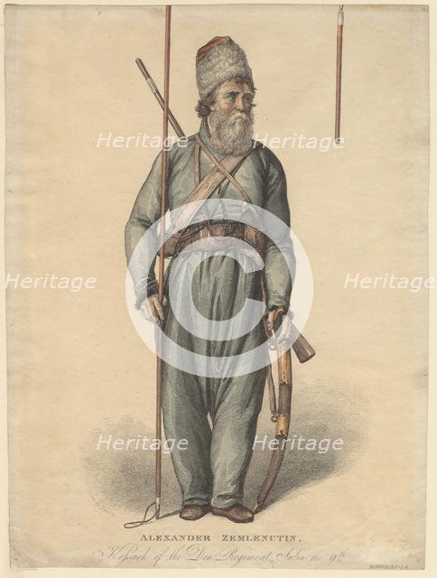 Alexander Zemlyanukhin, cossack of the Don Regiment, ca 1813. Artist: Anonymous  