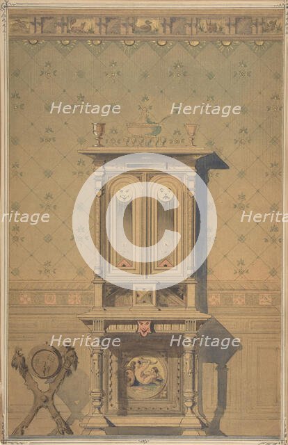 Design for a Cabinet in an Interior Setting, 1870-80. Creator: Anon.