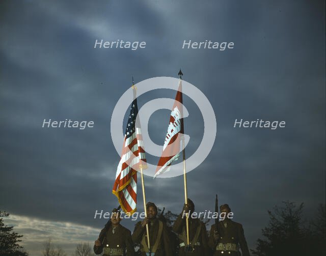 Color guard of Negro engineers, Ft. Belvoir(?), Va., between 1941 and 1945. Creator: Unknown.