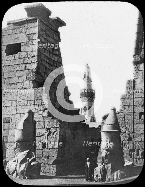 Minaret and ruins of Luxor Temple, Luxor, Egypt, c1890. Lantern slide. Artist: Newton & Co