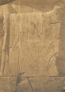 Siège du colosse monolithe d'Aménophis III, à Thèbes (Détails des sculptures), 1849-50. Creator: Maxime du Camp.