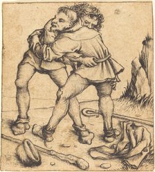 Two Peasants Fighting, c. 1475/1480. Creator: Master of the Housebook.