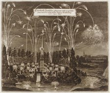 Celebration for the Elector Johann Georg II, Leipzig, July 8, 1667: Fireworks Display ..., ca. 1667. Creator: Unknown.