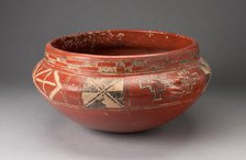 Polychrome Bowl with Geometric Designs and Face in Relief on Shoulder, c. 400 B.C. Creator: Unknown.