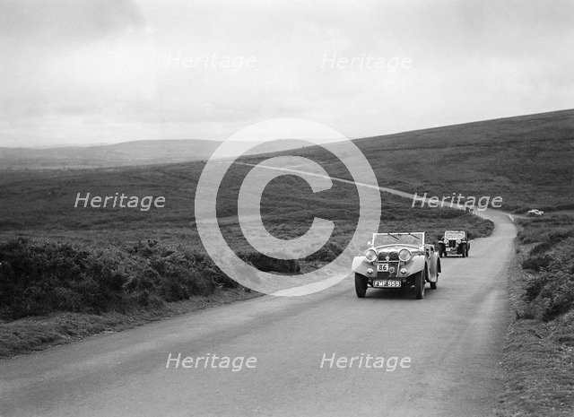 MG Shorey's Riley Lynx leading AL Baker's MG Magnette at the MCC Torquay Rally, July 1937. Artist: Bill Brunell.