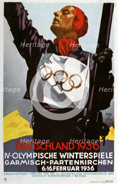 Poster for the 1936 Winter Olympic Games in Garmisch-Partenkirchen, Germany, 1936.Artist: Ludwig Hohlwein