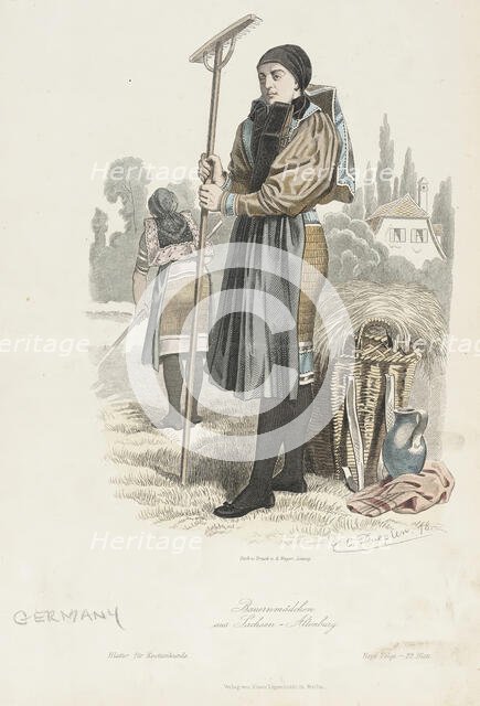 Costume Plate (Bauernmadchen aus Lachsen), 1876. Creators: Carl Emil Doepler, August Weger.