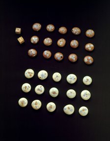 Gaming Counters and Dice excavated at Lullingstone Roman Villa, Eynsford, Kent, 1991. Artist: J Bailey