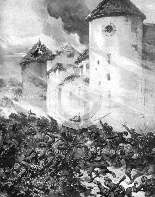 ''La lutte au Centre; La Garde Prussienne enfoncee sous les murs du chateau de Mondement', 1914. Creator: Unknown.