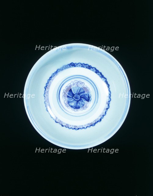 Blue and white 'hole in the bottom' bowl with hibiscus scroll, Ming dynasty, China, 15th century. Artist: Unknown