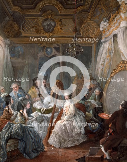 Marie Antoinette playing the harp. Artist: Gautier Dagoty, Jean-Baptiste André (1740-1786)
