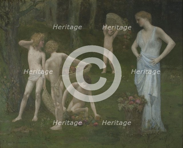 Children in an Orchard, c. 1886-1888. Artist: Puvis de Chavannes, Pierre Cécil (1824-1898)