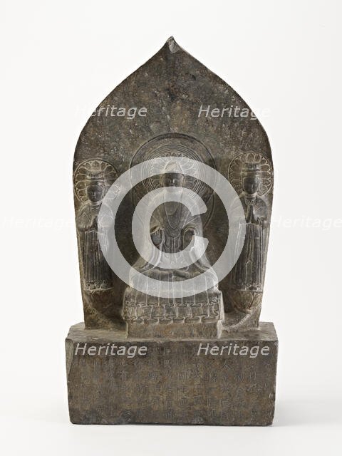 Seated Buddha (Shakyamuni) with standing bodhisattvas, Period of Division, Dated 549 CE. Creator: Unknown.