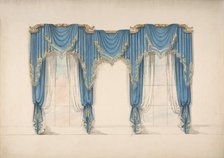 Design for Blue Curtains with Gold Fringes and Pediments, early 19th century. Creator: Anon.