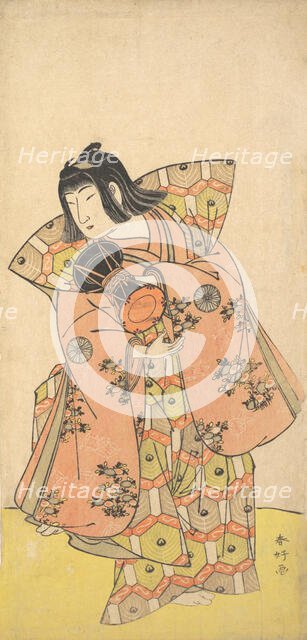 The Actor Nakamura Tomijuro as Bijomaru in the Drama "Kikujido Shuen no Iwaya", ca. 1773. Creator: Katsukawa Shunko.