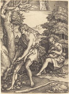 Adam and Eve at Work, 1540. Creator: Heinrich Aldegrever.