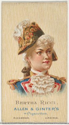 Bertha Ricci, from World's Beauties, Series 2 (N27) for Allen & Ginter Cigarettes, 1888., 1888. Creator: Allen & Ginter.