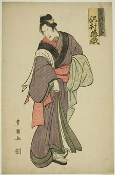The actor Sawamura Tozo I as Dogen no Okichi in the play "Yoshiwara Niwaka no Banzuke," pe..., 1804. Creator: Utagawa Toyokuni I.