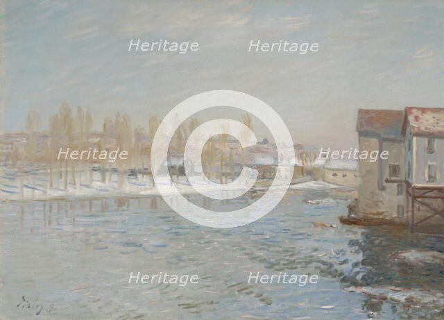The Loing And The Mills Of Moret, Snow Effect, 1891. Creator: Alfred Sisley.