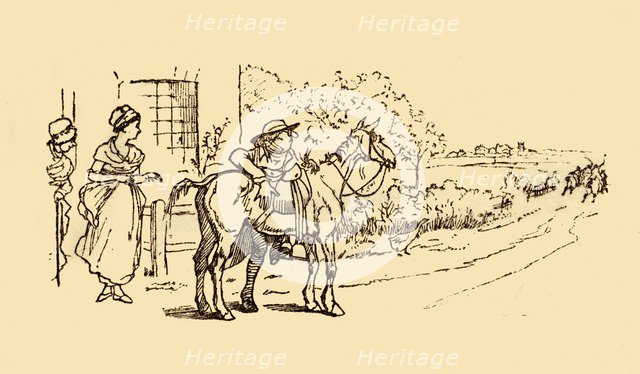 Villagers watch the hue and cry, 1878, (c1918). Creator: Randolph Caldecott.